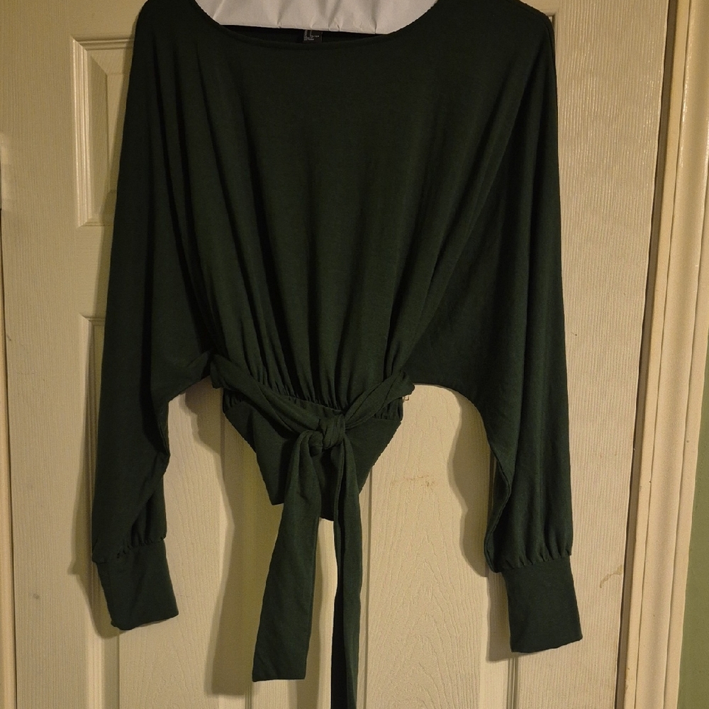 Forever 21 Dark Green Tie-Front Bodysuit